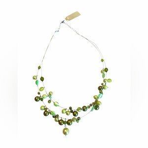 Sequin double strand 19 inch green beaded statement necklace. NWT